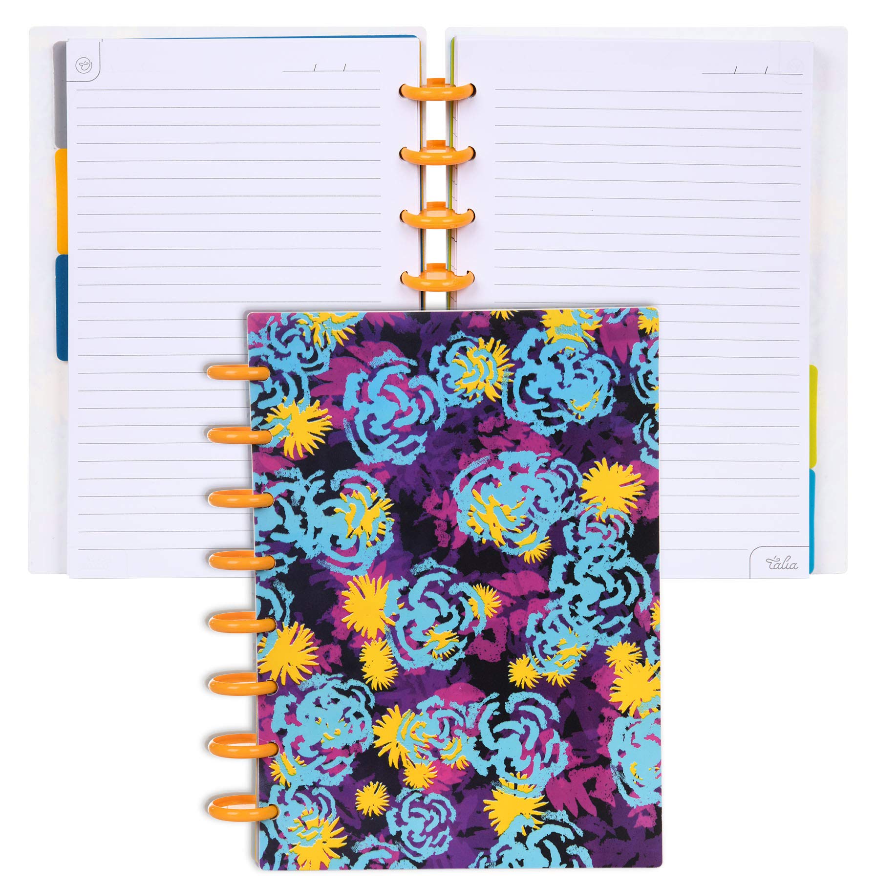 Talia Discbound Notebooks, Planner, Customizable, (Xfunky Floral W/Bbq Mustard Discs, Midsize (7.5In X 9.75In))