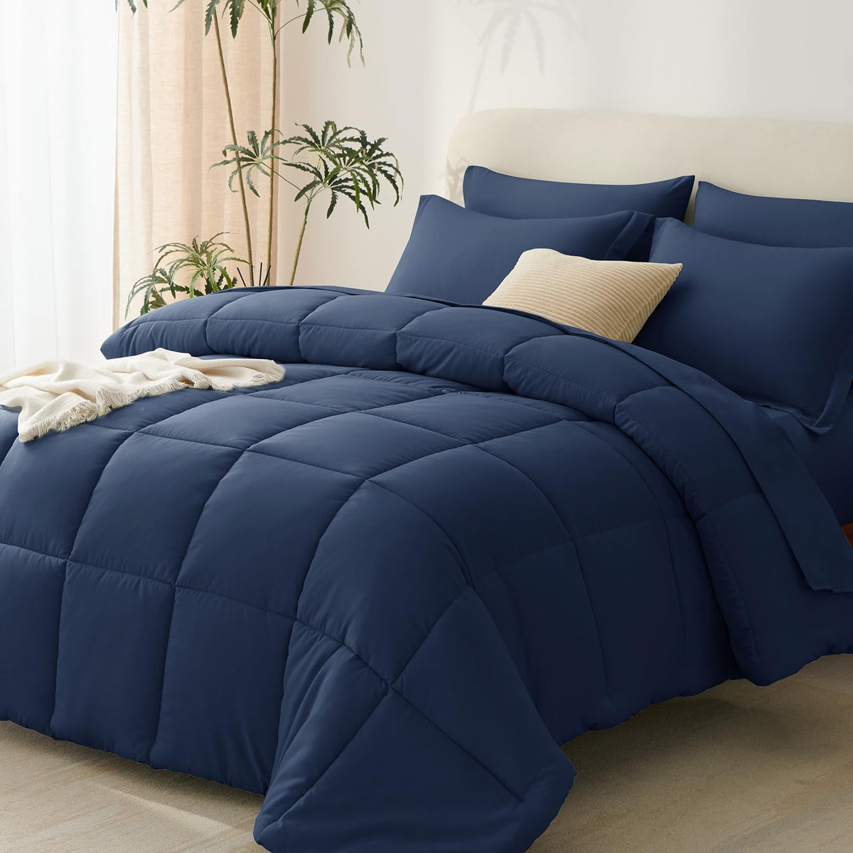 Cozylux Navy Blue Comforter Full Size 7 Pieces Navy Blue Bedding Set Complete Bed In A Bag Bed Set For All Season With Comforter, Flat Sheets, Fitted Sheet, Pillowcases & Shams