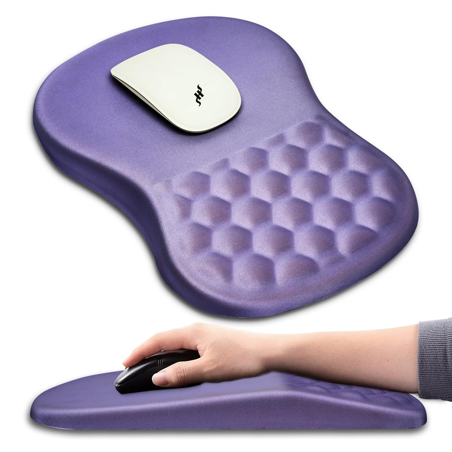 Hokafenle Ergonomic Mouse Pad Wrist Support With Massage Design, Wrist Rest Pain Relief Mousepad With Memory Foam&Non-Slip Pu Ba
