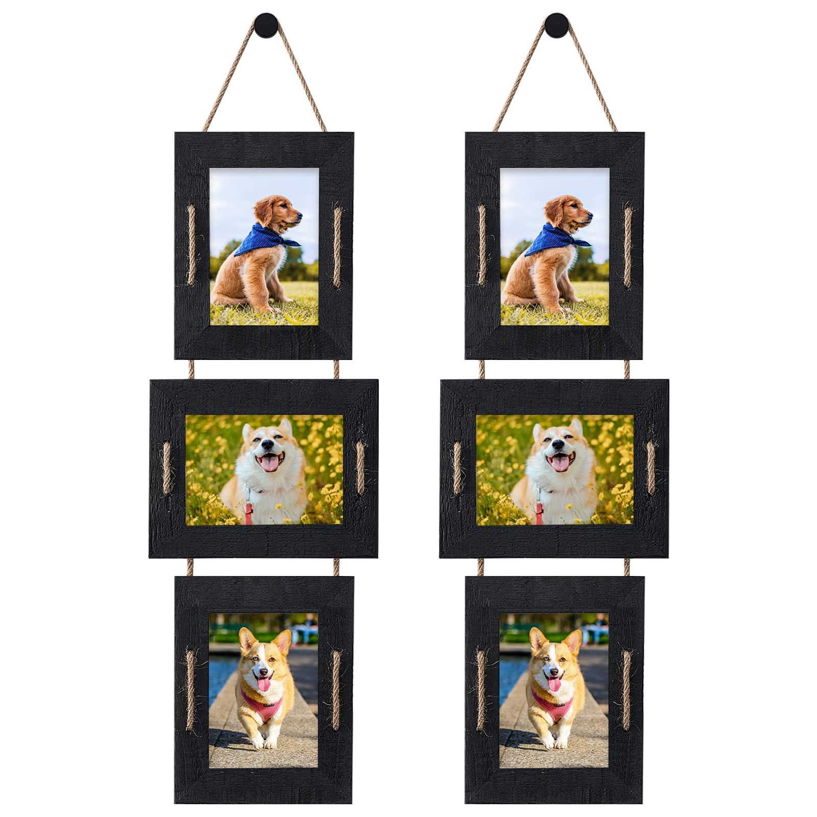 ABSWHLM 5x7 Hanging Picture Frames Rustic Solid Wood 3 Opening Picture Frame Collage Wall Mounted Set Display 4x6 Pictures with 