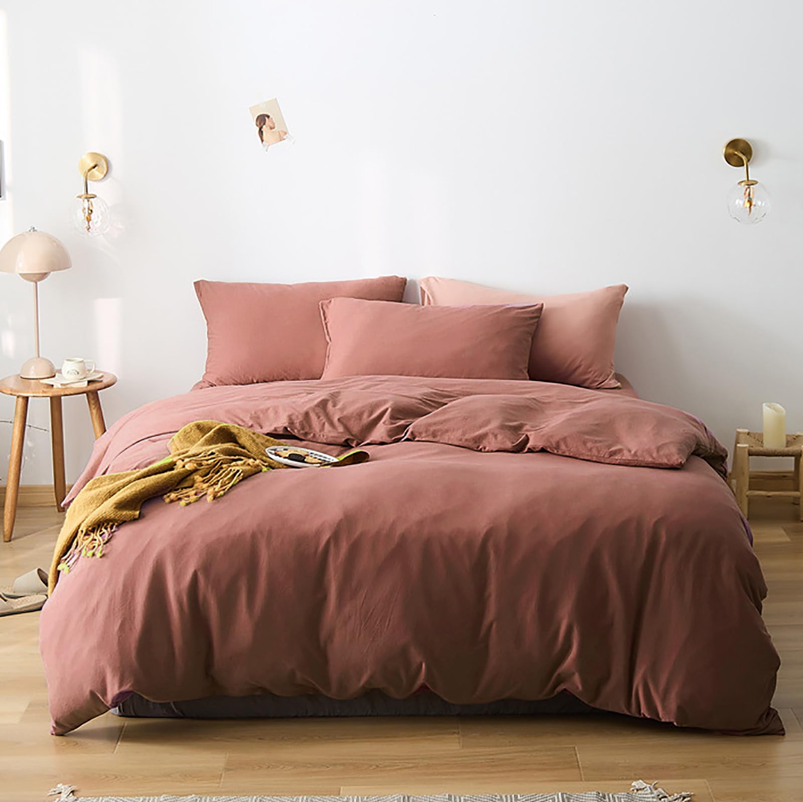 Cottonight Brick Red Comforter Set King Marroon Bedding Comforter Set Solid Modern Cotton Blackish Red Blanket Quilts Soft Simpl