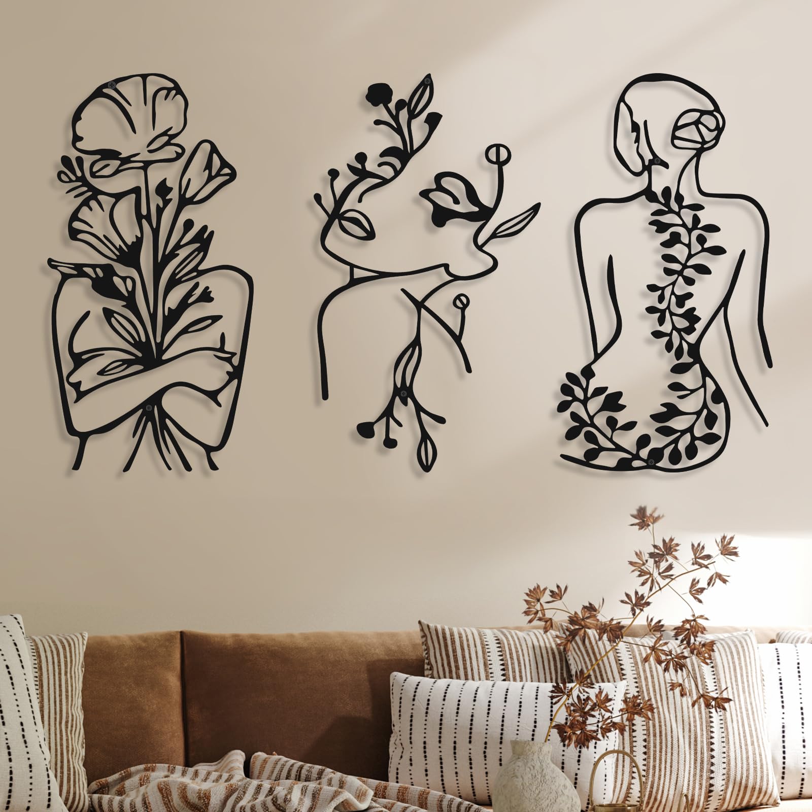 3 Pcs Metal Wall Art Decor Minimalist Abstract Woman Wall Art metal Modern Line Drawing Wall Art Decor Female Single Line Wall H