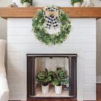 Dremisland Buffalo Plaid Wreath-16 Inch Artificial Eucalyptus Wreath With Plaid Bow | Spring Summer Fall Wreath For Front Door F