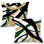 Supwhd Black Gold And Green Pillow Covers, Abstract Black And Gold Pillow Covers 16X16 Set Of 2, Modern Boho Decorative Throw Pi