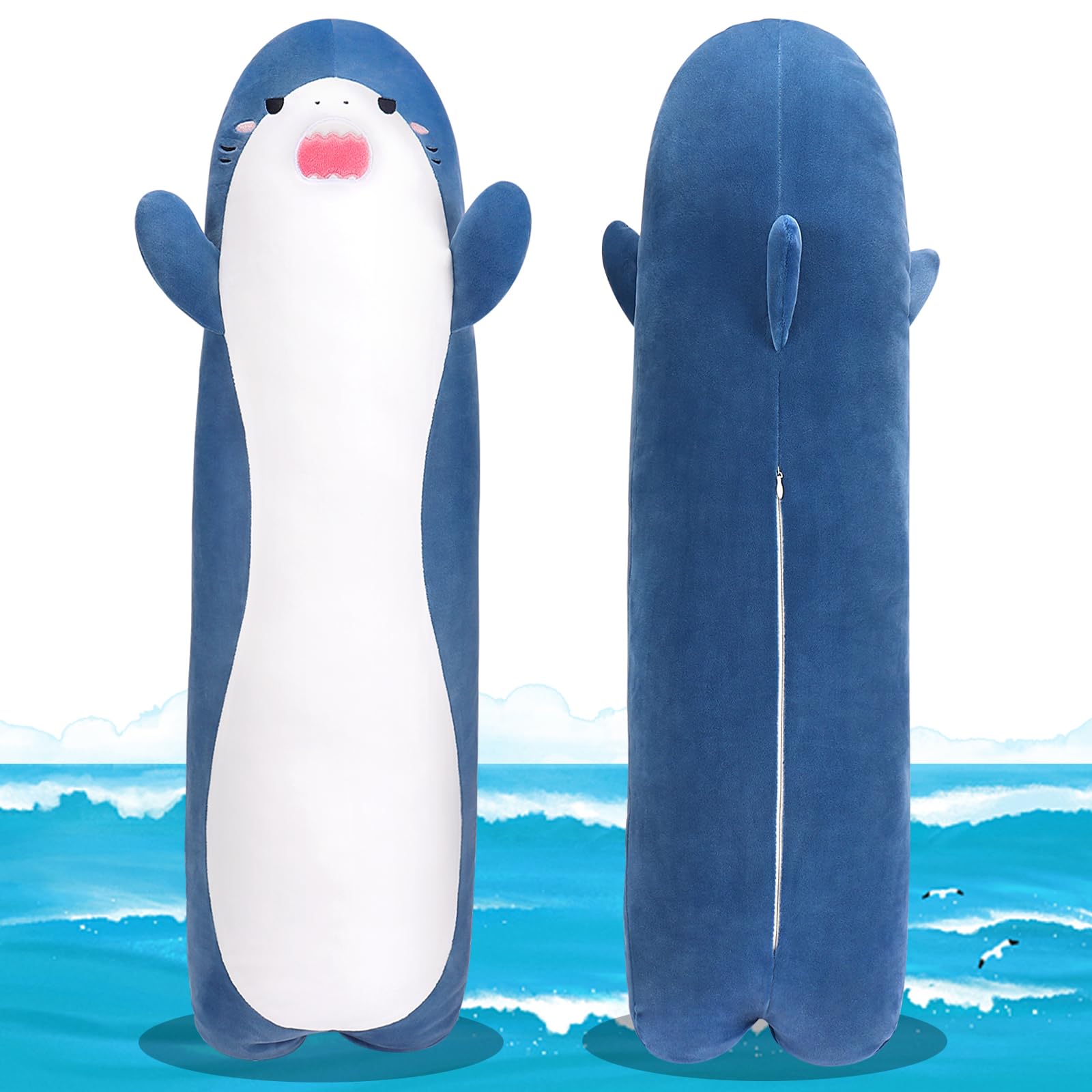 Sprinqdawin Large Shark Plush,33.5' Cute Plushies Long Shark Stuffed Animal,Weighted Shark Plush Toys,Cuddly Sleeping Hugging P