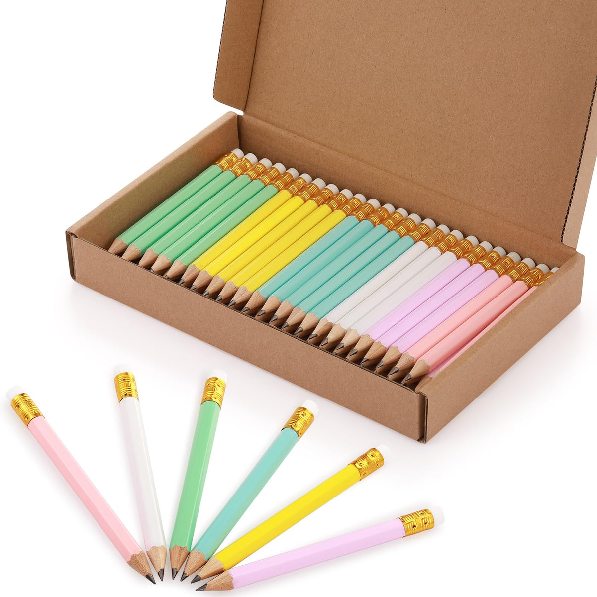 Outus 72 Pieces Golf Pencils Half Pencils With Eraser Mini Bulk Short #2 Hb Pre Sharpened For Bridal Shower Wedding Office(Multi