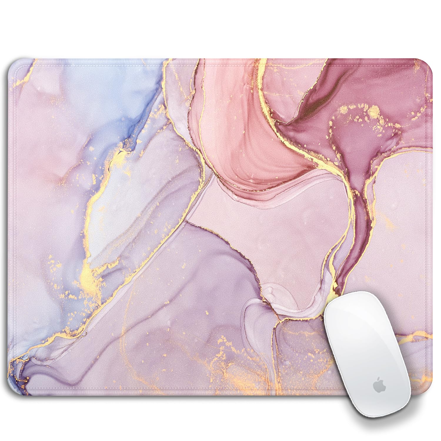 Cindasun Pink Gold Marble Mouse Pad Large, Office Computer Laptop Mouse Pad With Stitched Edges, Non-Slip, Washable Personalized