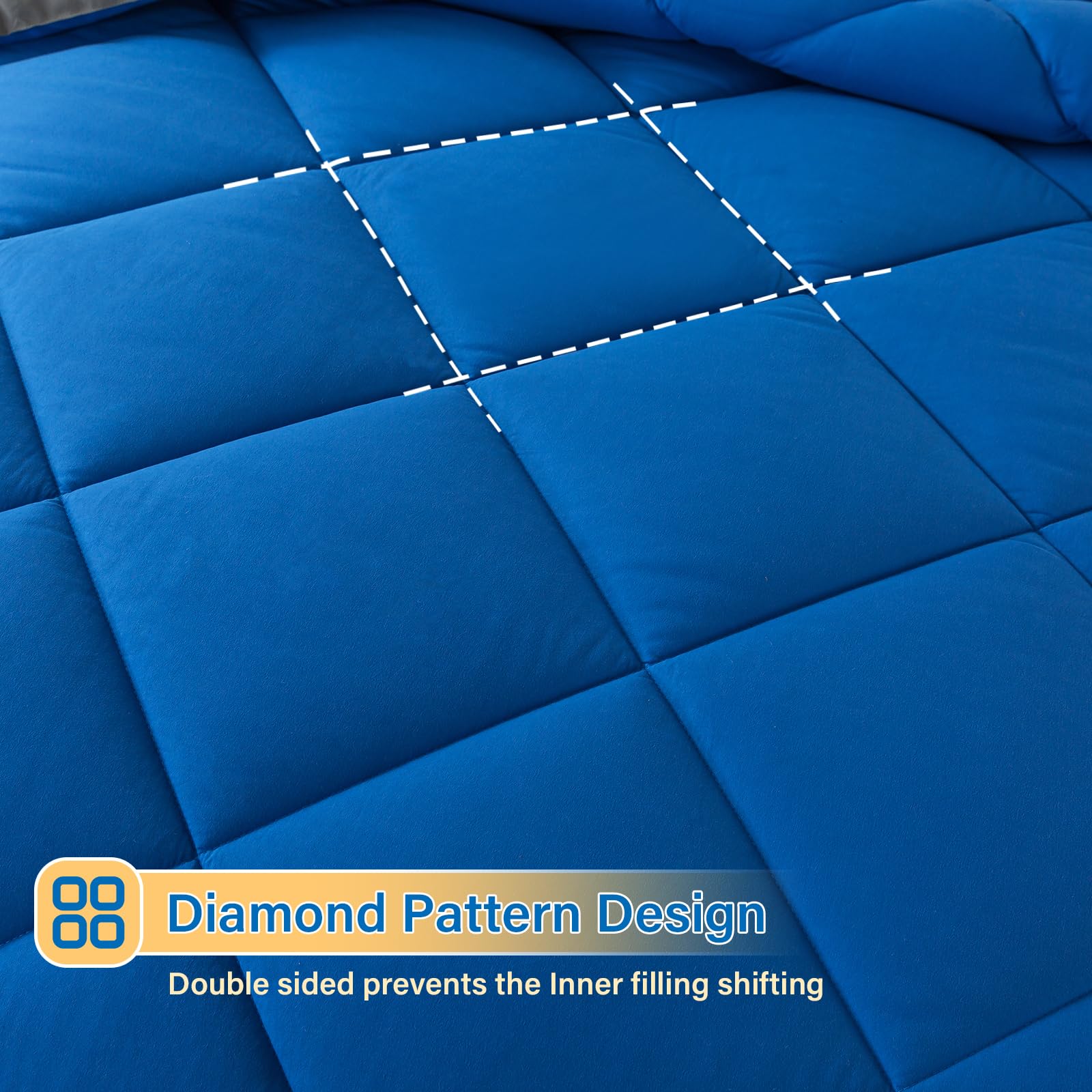 Cosybay Bed In A Bag Queen Comforter Sets 7Pcs All Season Solid Down Alternative Bedding Sets Blue And Grey With Comforter, Pill