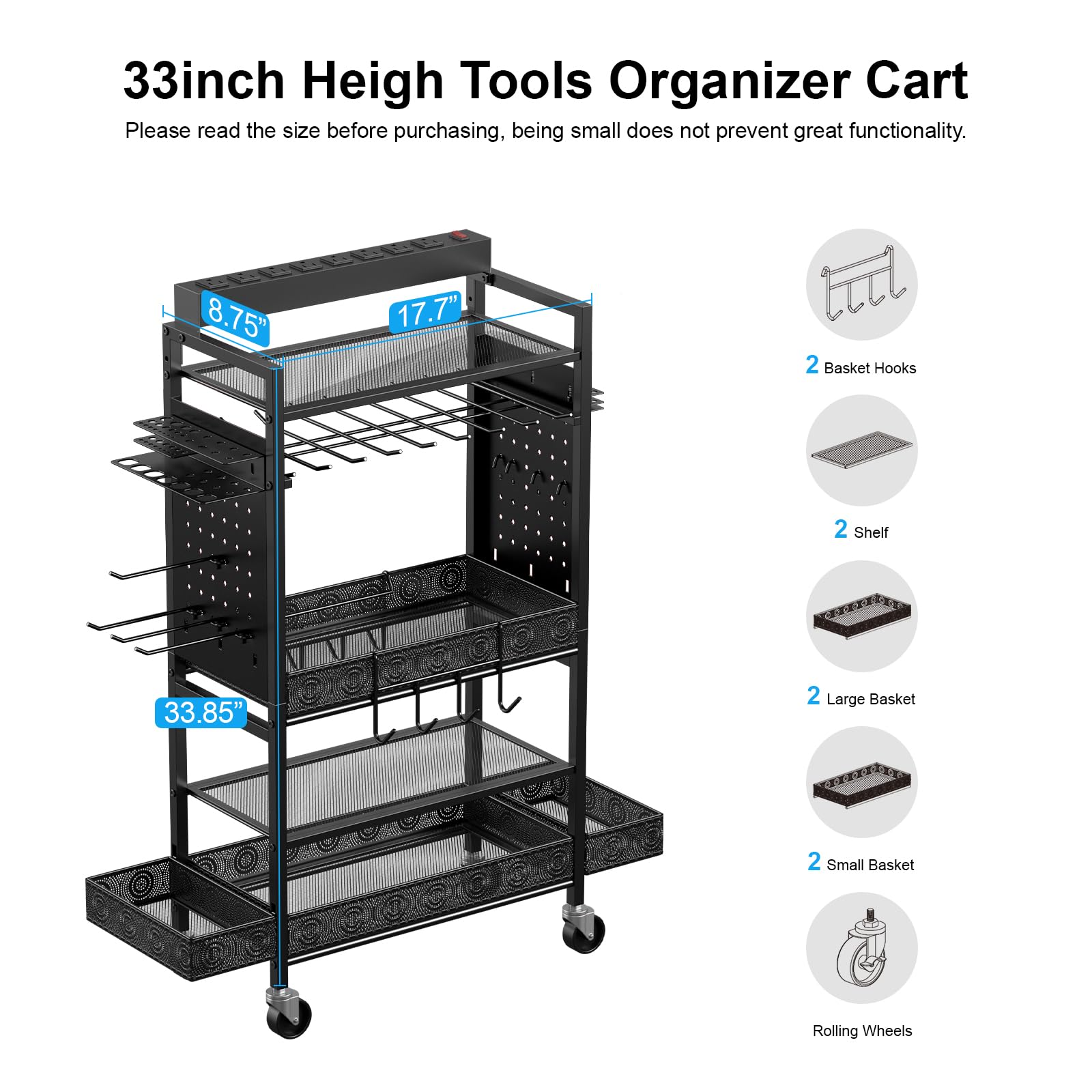 Cccei Garage Power Tools Organizer Cart With Charging Station, Black Floor Standing Rolling Drill And Tools Battery Storage Cart On Wheels. Utility Rack Gift For Men, Husband, Father.