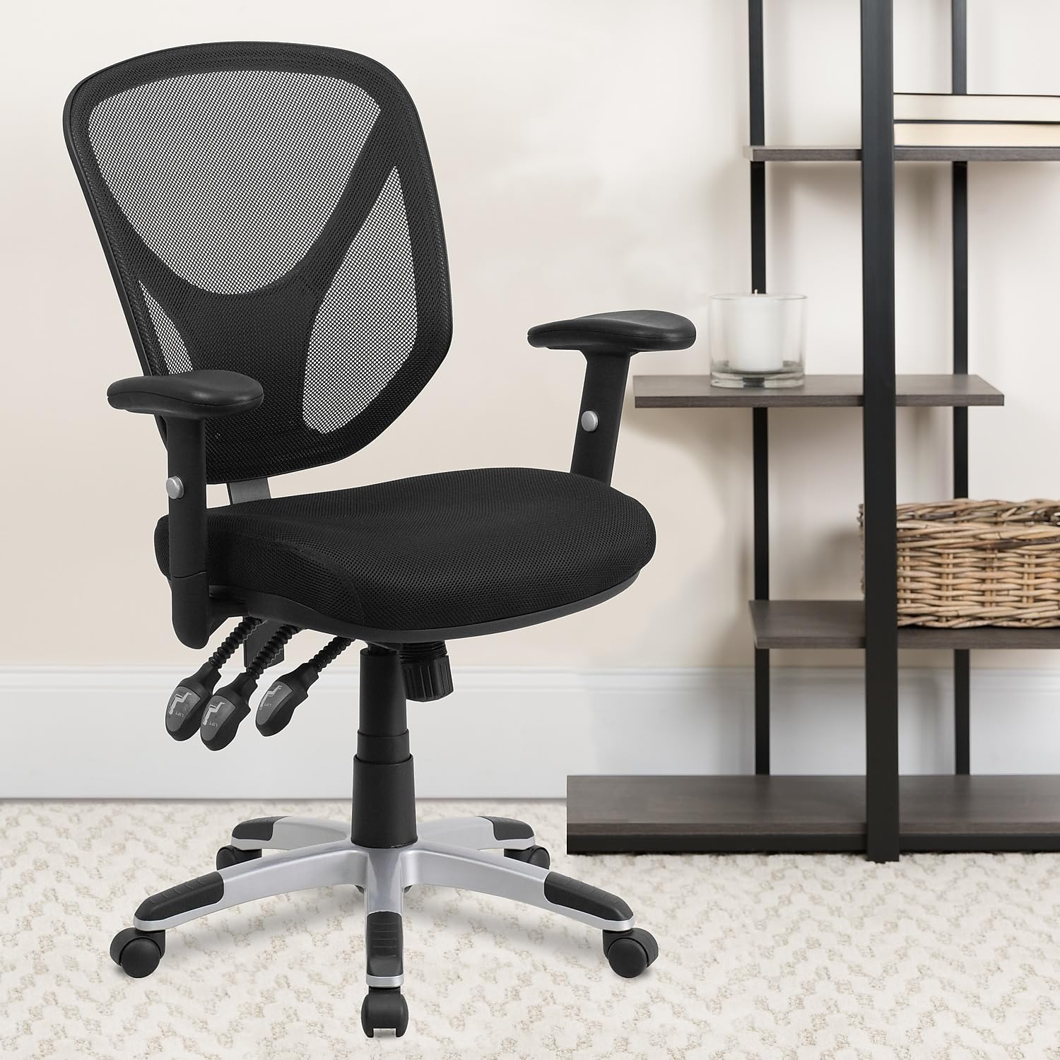 Flash Furniture Sam Mid-Back Black Mesh Multifunction Swivel Ergonomic Task Office Chair With Adjustable Arms