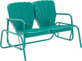 Crosley Furniture Ridgeland Retro Metal Outdoor Loveseat Glider, 2-Person Rocking Patio Bench for Porch, Turquoise Gloss