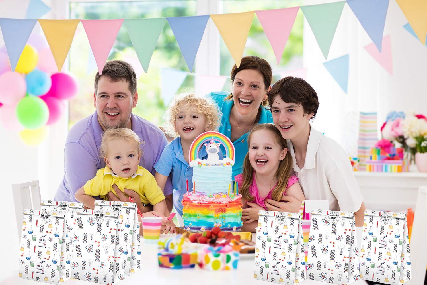 Science Party Favors Candy Bags With Stickers - Science Goodie Gift Treat Bags - Science Themed Birthday Party Supplies