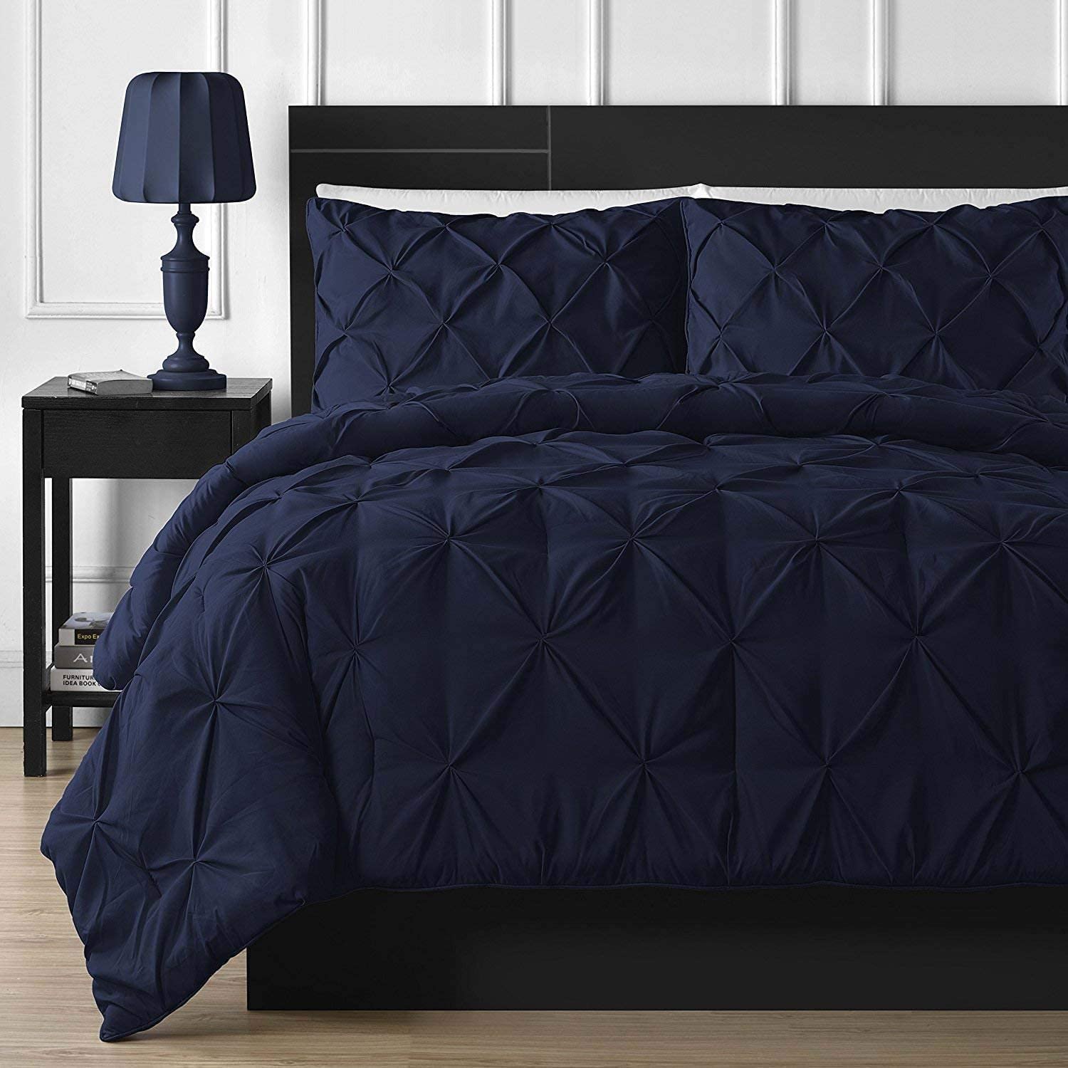 Crown Collection Luxuriate Hotel 1000-Tc Hypoallergenic Ultra Soft 100% Egyptian Cotton 104X90 Inch King Size Navy Blue Solid Pi