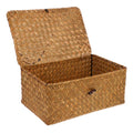 Seagrass Storage with Lid:Natural Wicker Woven Rectangular Basket Bins for Household Organizer Boxes Shelf Wardrobe Organizer S