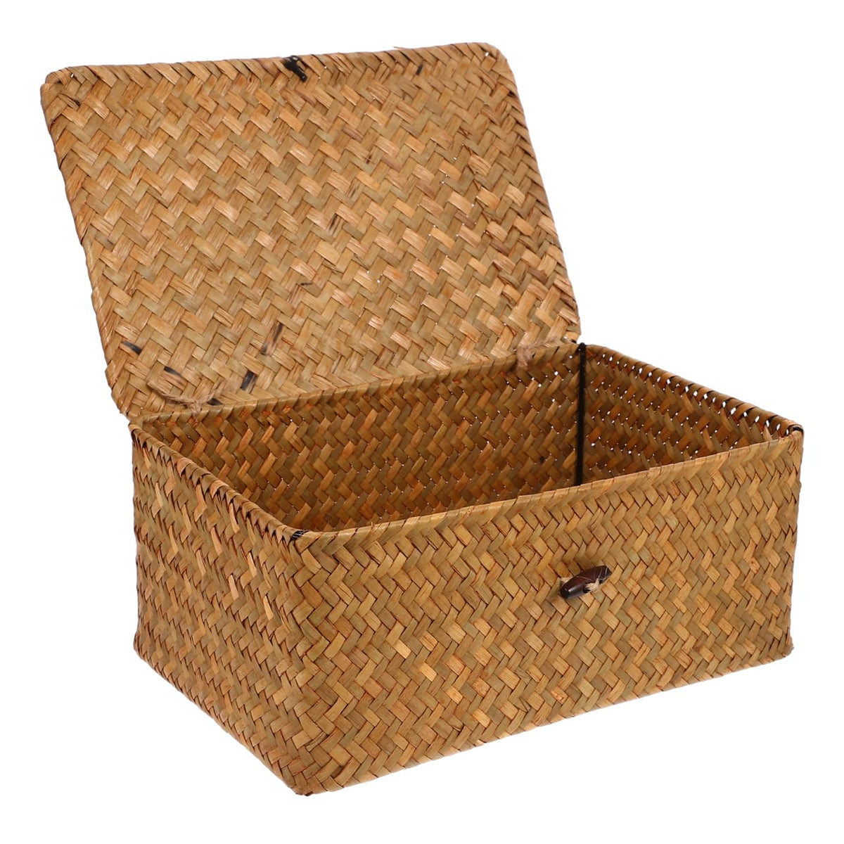 Seagrass Storage with Lid:Natural Wicker Woven Rectangular Basket Bins for Household Organizer Boxes Shelf Wardrobe Organizer S