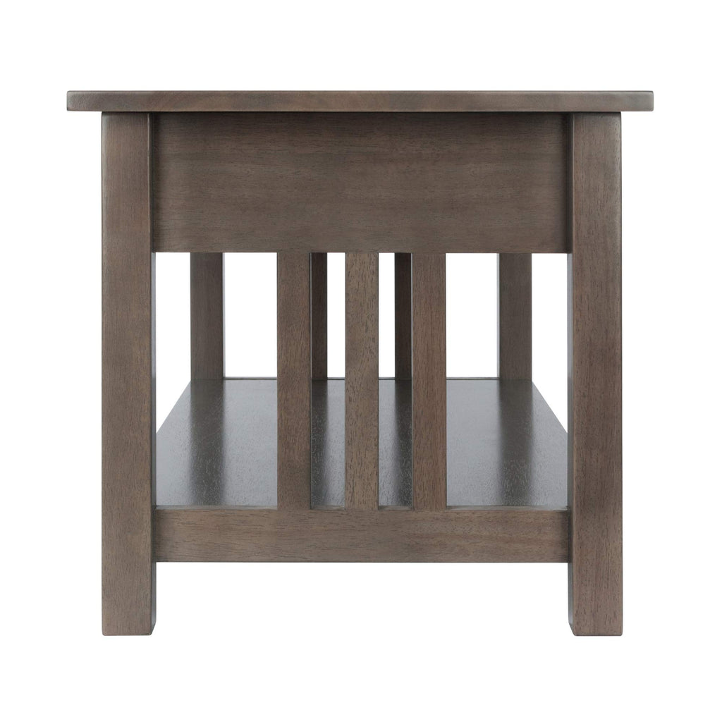 Ergode Wood Stafford Coffee Table | Oyster Gray Finish | Slatted Side Panels | Full-Size Drawer | Lower Shelf | Solid & Composite Wood (16040-VV)