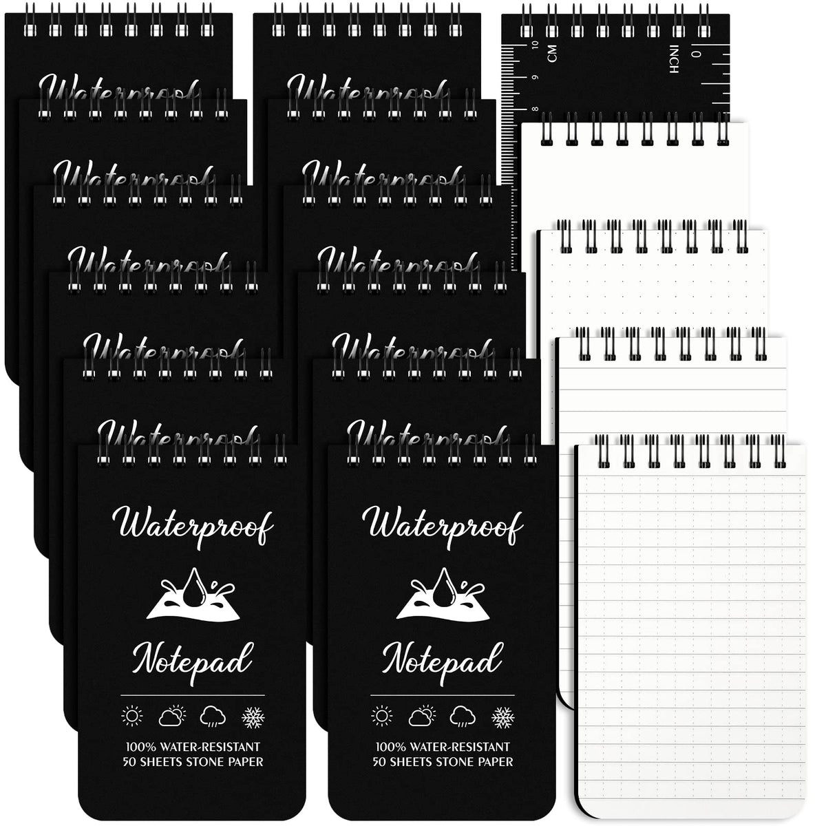 Jetec 12 Pack Waterproof Notebook 3' X 5' Pocket Notepad Spiral All Weather Pocket Notebook Small Memo Pad Police Notepad For