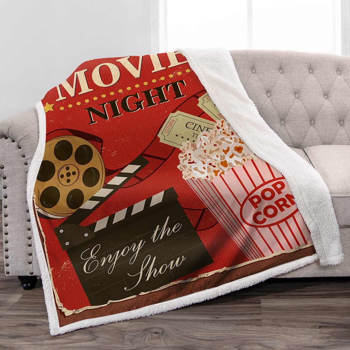 Jekeno Movie Theme Blanket Gifts For Women Girls Men Boys Cinema Popcorn Movie Reel Print Presents For Kids Adult Birthday Chris