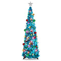 N&T NIETING Pop Up Christmas Tree with Lights & 30 Balls, 5Ft Collapsible Blue Tinsel Christmas Tree Decorations, Pencil Christm