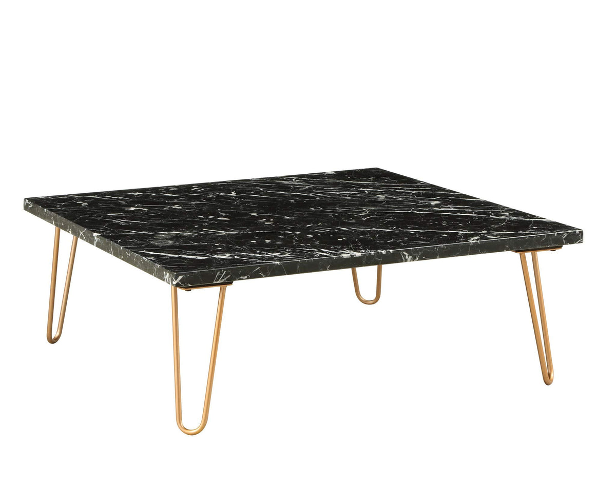 HomeRoots Marble, Plywood, Metal 40' X 40' X 15' Marble and Gold Coffee Table