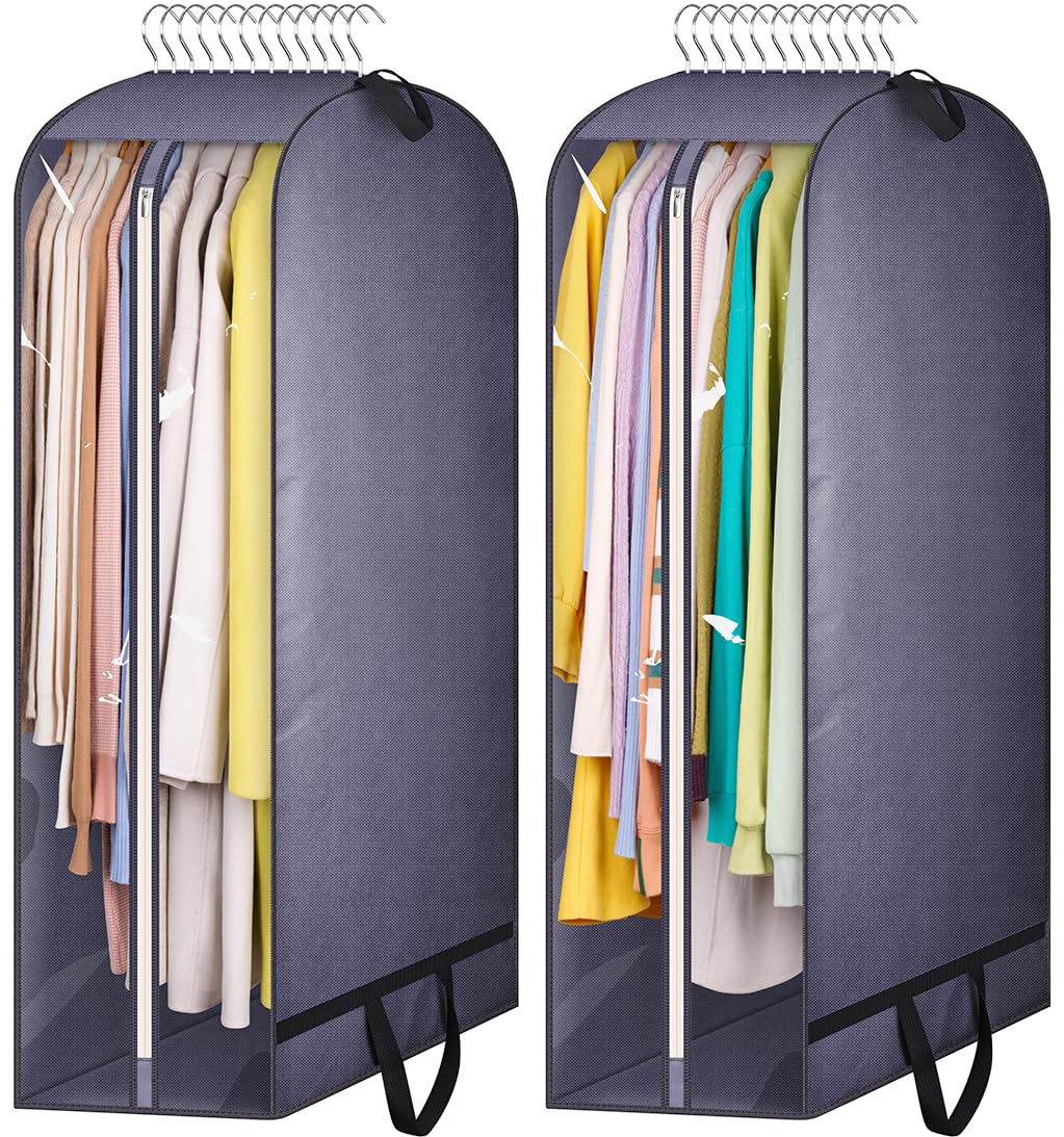 KIMBORA 10 Gusseted Clear Garment Bags for Hanging Clothes Storage, 43 Suit Bags for Closet Storage with Handles, Garment Covers