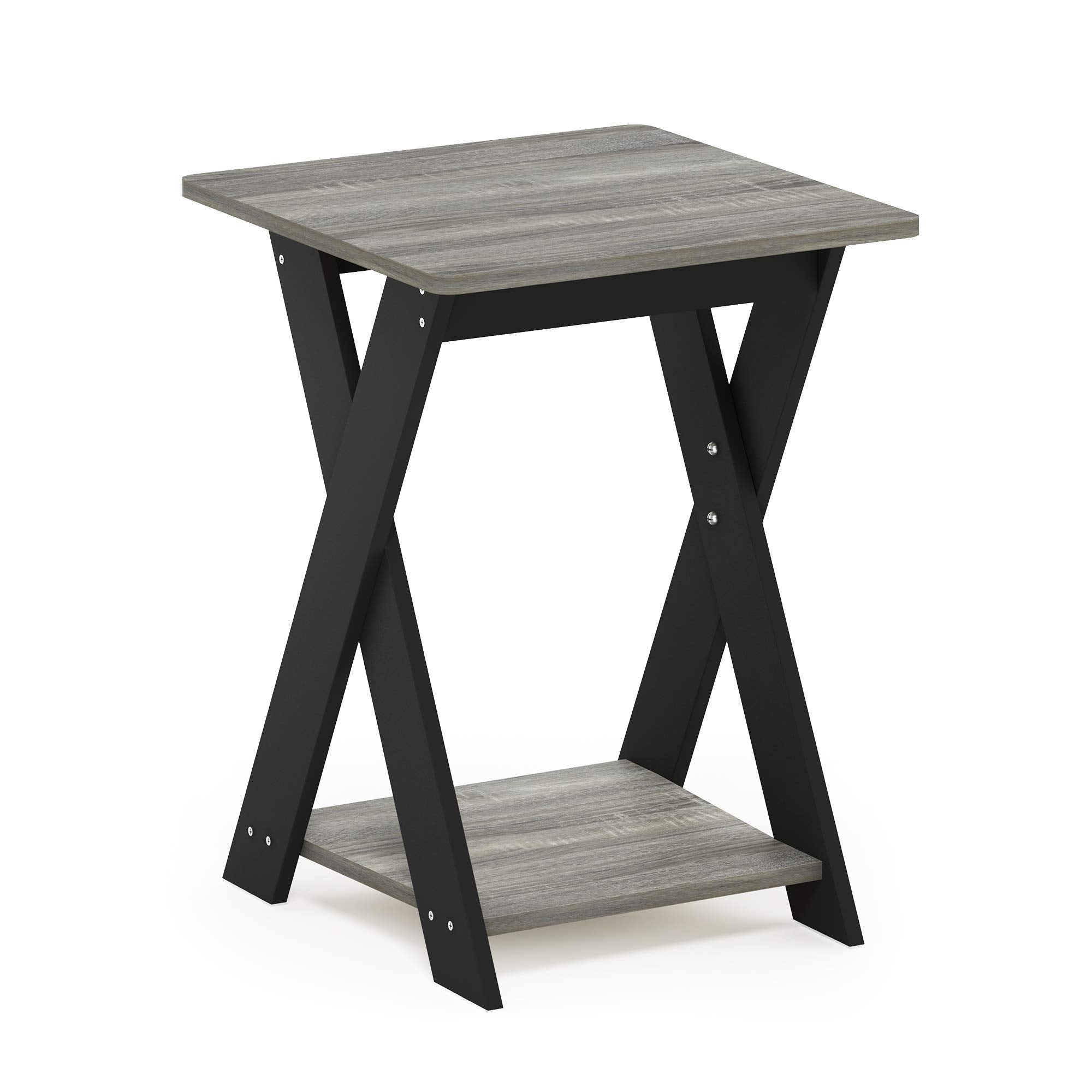 Furinno Modern Simplistic Criss-Crossed End Table, French Oak Grey