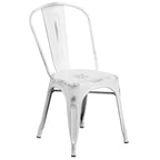 Flash Furniture Commercial Grade Distressed White Metal Indoor-Outdoor Stackable Chair