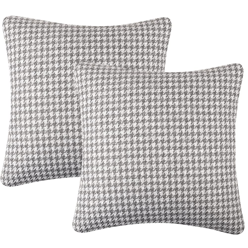 Yeiotsy 2Pcs Houndstooth Throw Pillow Covers Geometric Cushion Case For Couch Sofa Bed And Chair Made Of Cotton And Linen (18 X