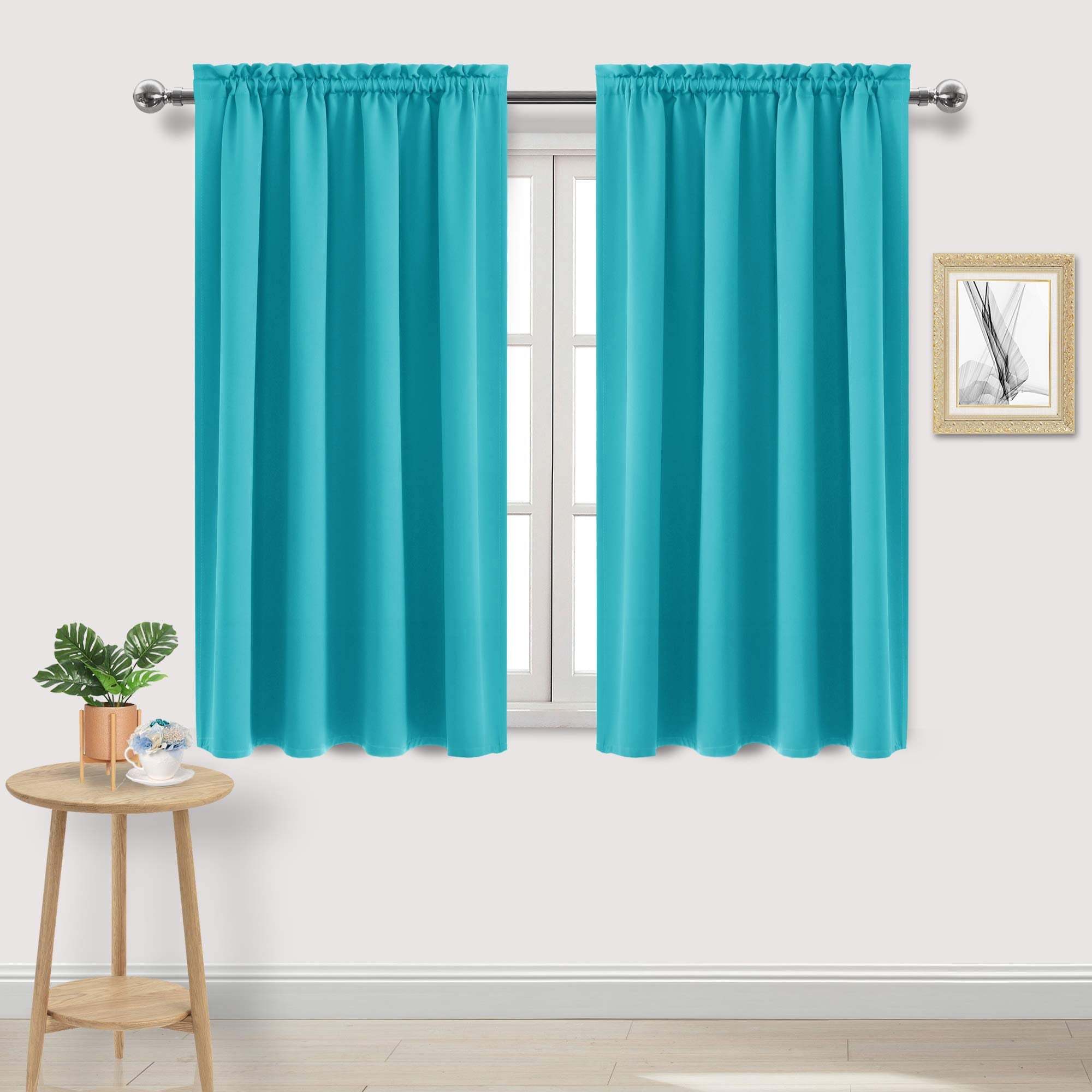 Dwcn Turquoise Room Darkening Blackout Curtains - Thermal Insulated Privacy Energy Saving Window Curtain Drapes 52 X 54 Inch Len