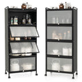 Giantex 5-Tier Kitchen Storage Cabinet, Mobile Microwave Stand With Flip-Up Pc Doors, Freestanding Kitchen Bakers Rack With 4 Rolling Casters, For Dining Room, Living Room And Study, Black