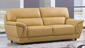 Benjara Leather Upholstered Wooden Loveseat with Attached Lumbar Cushion, Yellow,