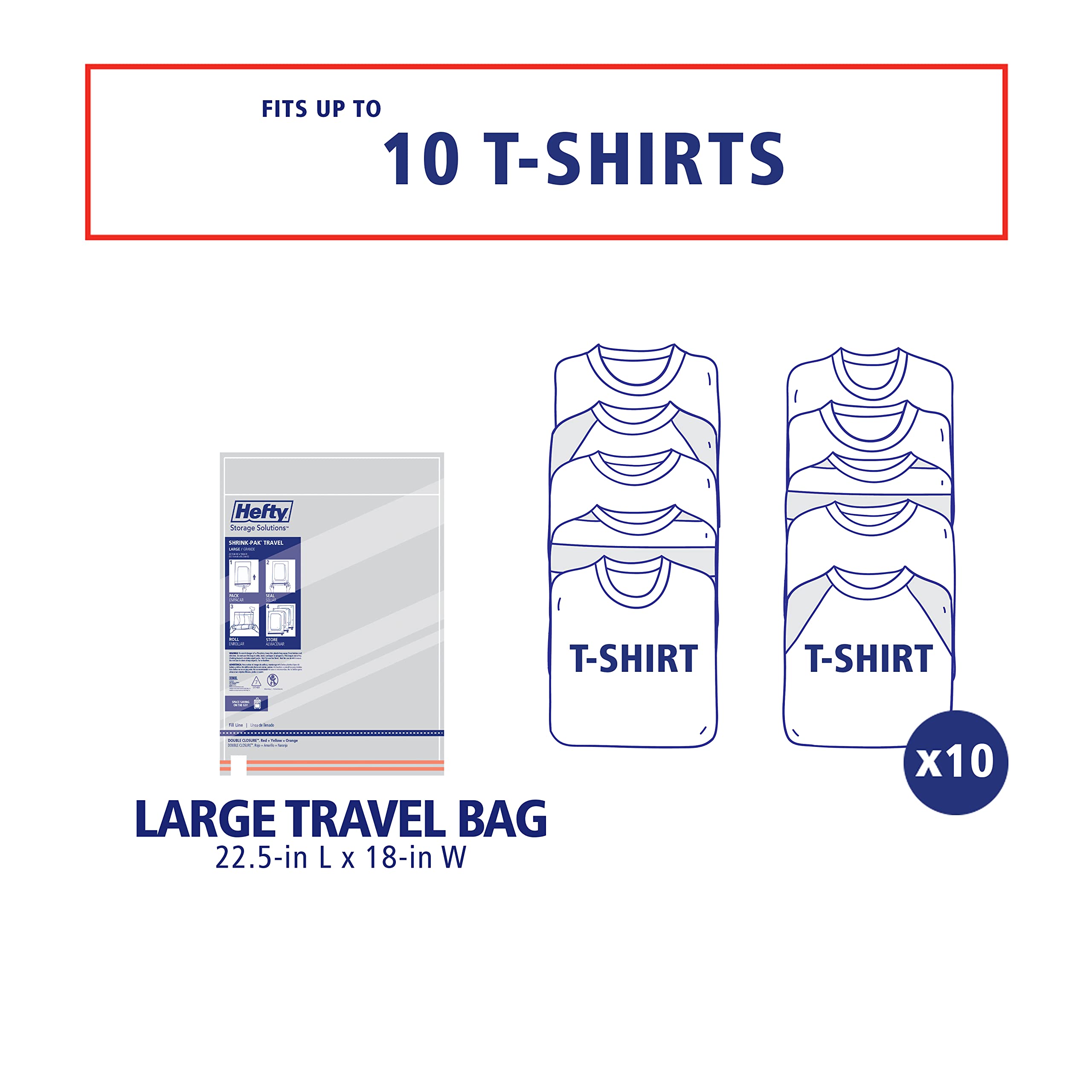 Hefty Shrink-Pak Large Travel Bags - Airtight Storage Bags For Maximum Space Saving, Travel Essentials, Ideal For Travel And Pac