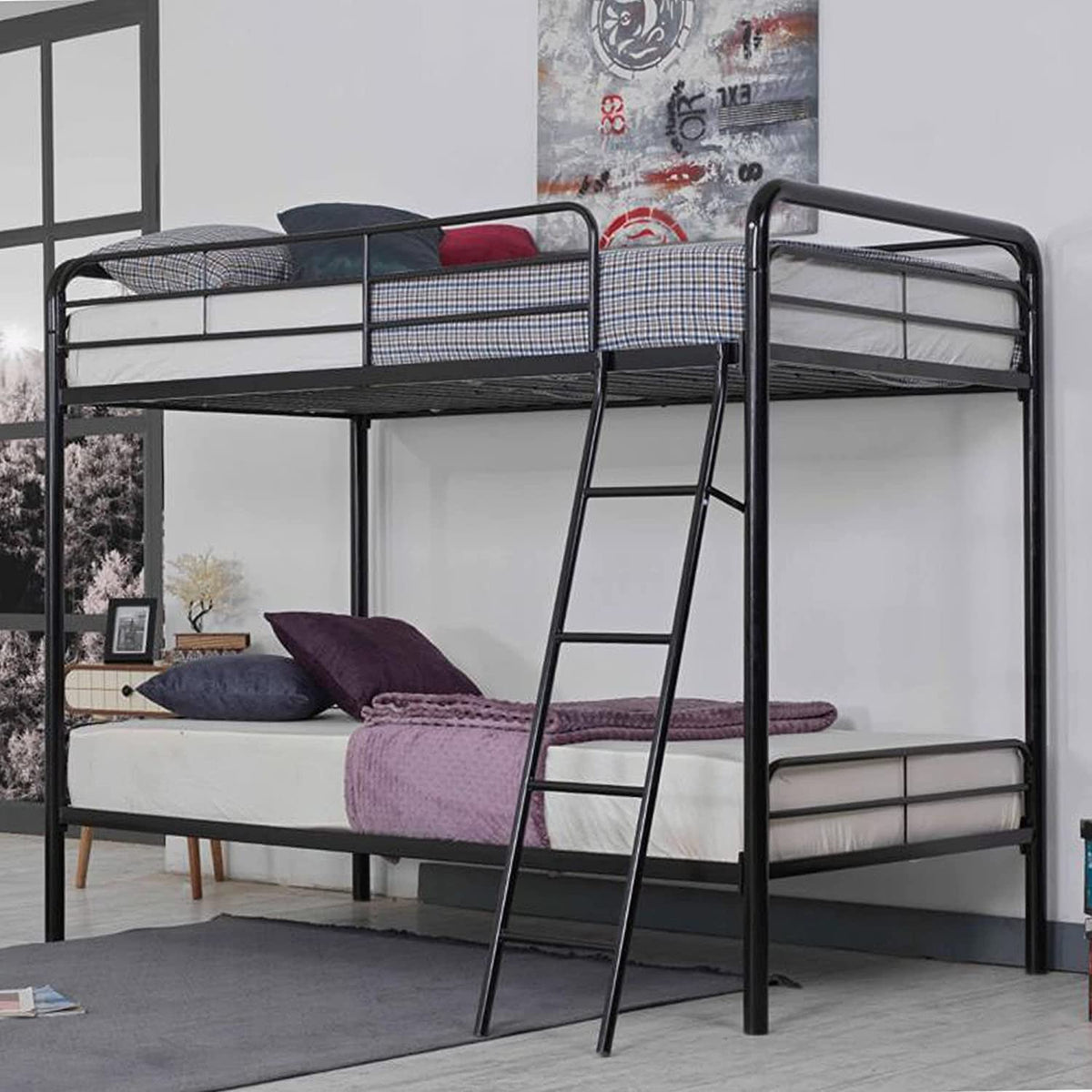 Better Home Products Modern Metal Bunk Bed (Black, Twin/Twin)