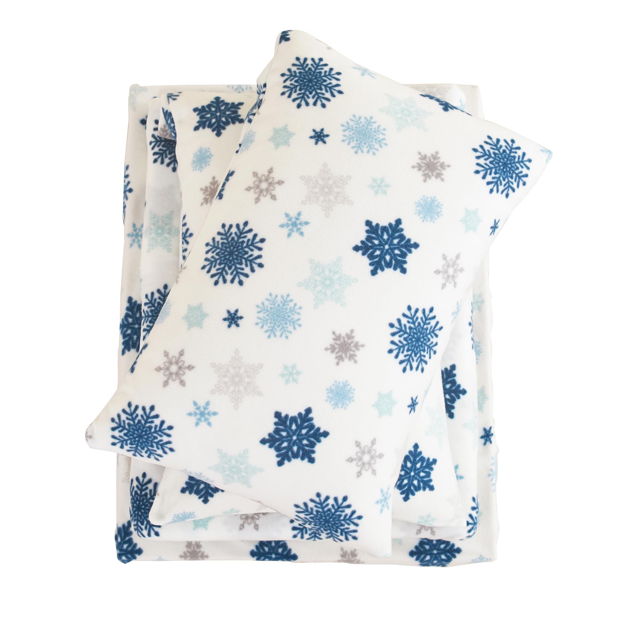 Viviland Plush Christmas Holiday Micro Fleece Full Bed Sheet Set, Soft Fuzzy Polar Fleece Velour Velvet Full Snowflake Printed S