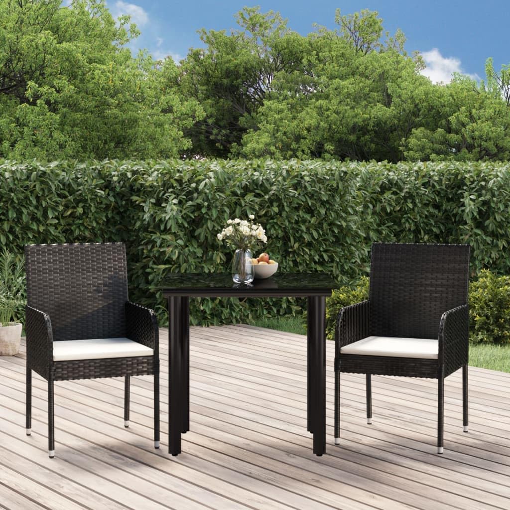vidaXL 5-Piece Patio Dining Set - Outdoor Garden Furniture Set with Weather-Resistant PE Rattan, Sturdy Powder-Coated Steel Frame, and Easy-to-Clean Tempered Glass Tabletop - Includes Cushions