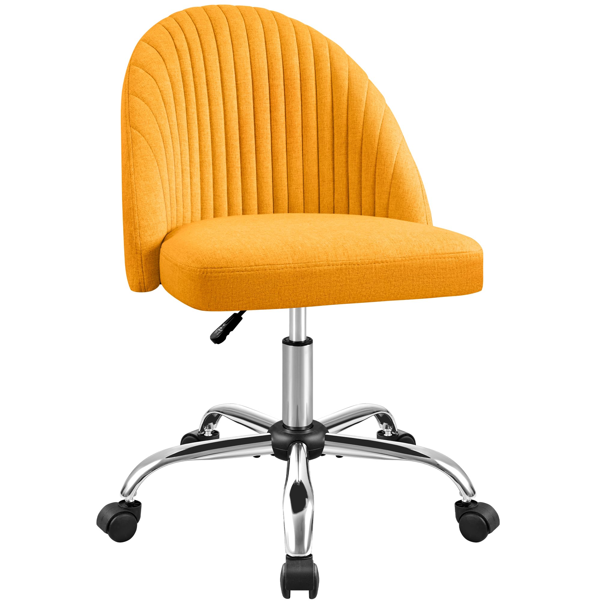 Furniwell Office Chair Armless Cute Desk Chair Modern Adjustable Swivel Padded Fabric Vanity Task Computer Chair Home Office Desk Chairs With Wheels (Yellow)