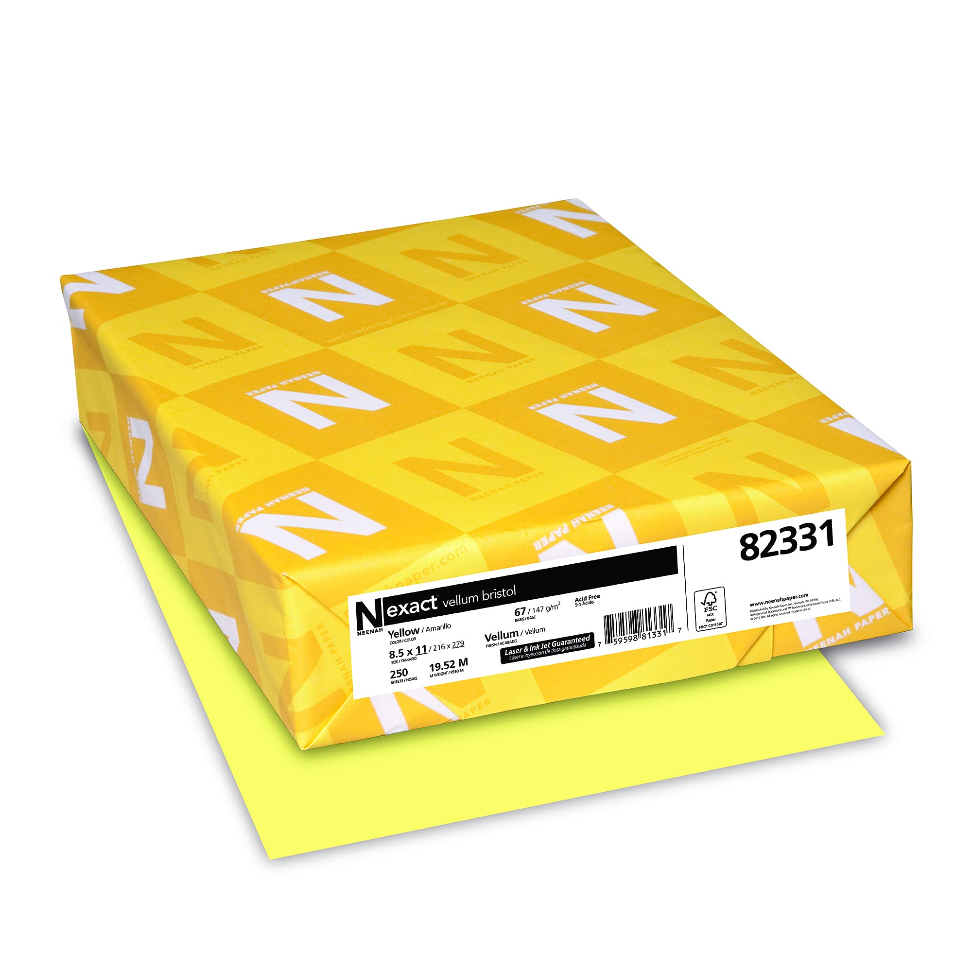Exact Vellum Bristol Card Stock, Canary, Letter (8.5' X 11'), 67 Lb, Pack Of 250