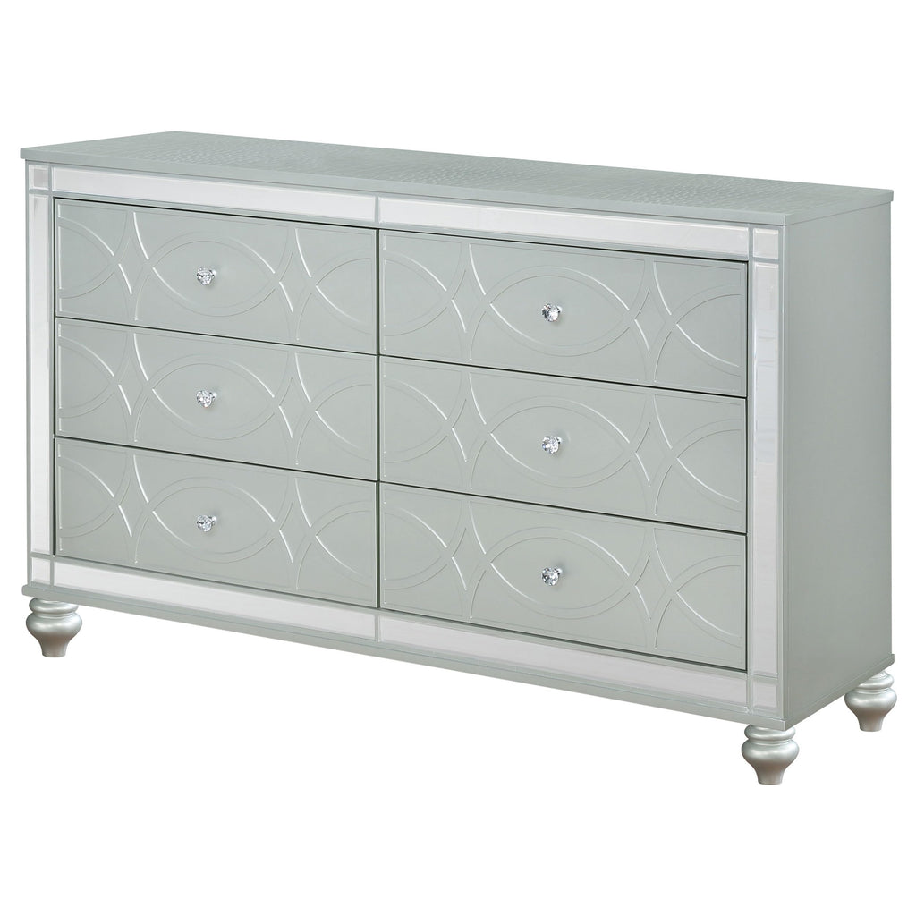 Coaster Home Furnishings Gunnison Modern Classic 62-inch 6-Drawer Bedroom Dresser Clothing Storage Cabinet Wide Chest of Drawers Organizer Unit Silver Metallic 223213