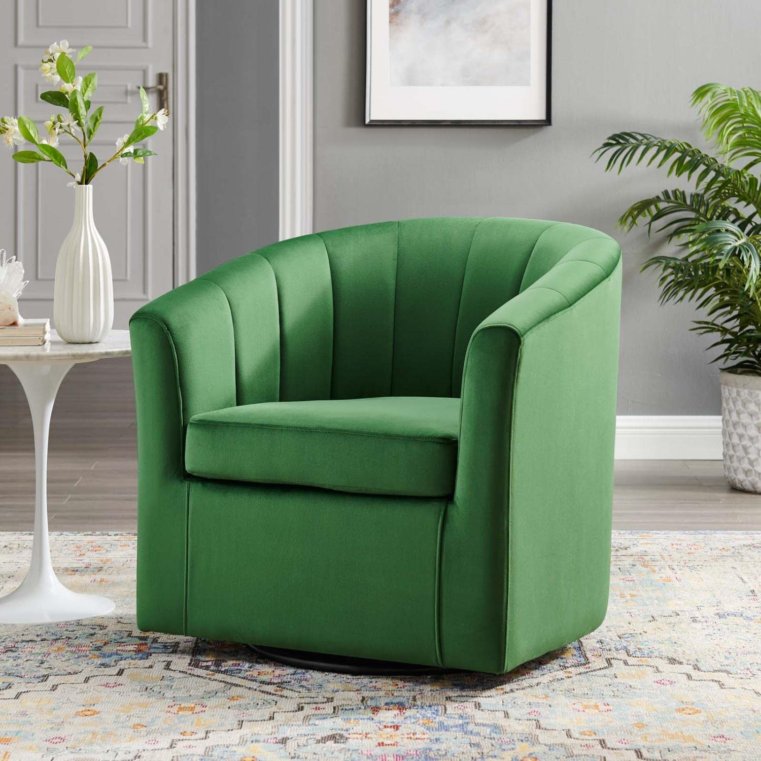 Modway Prospect Channel Tufted Performance Velvet Swivel Armchair In Emerald