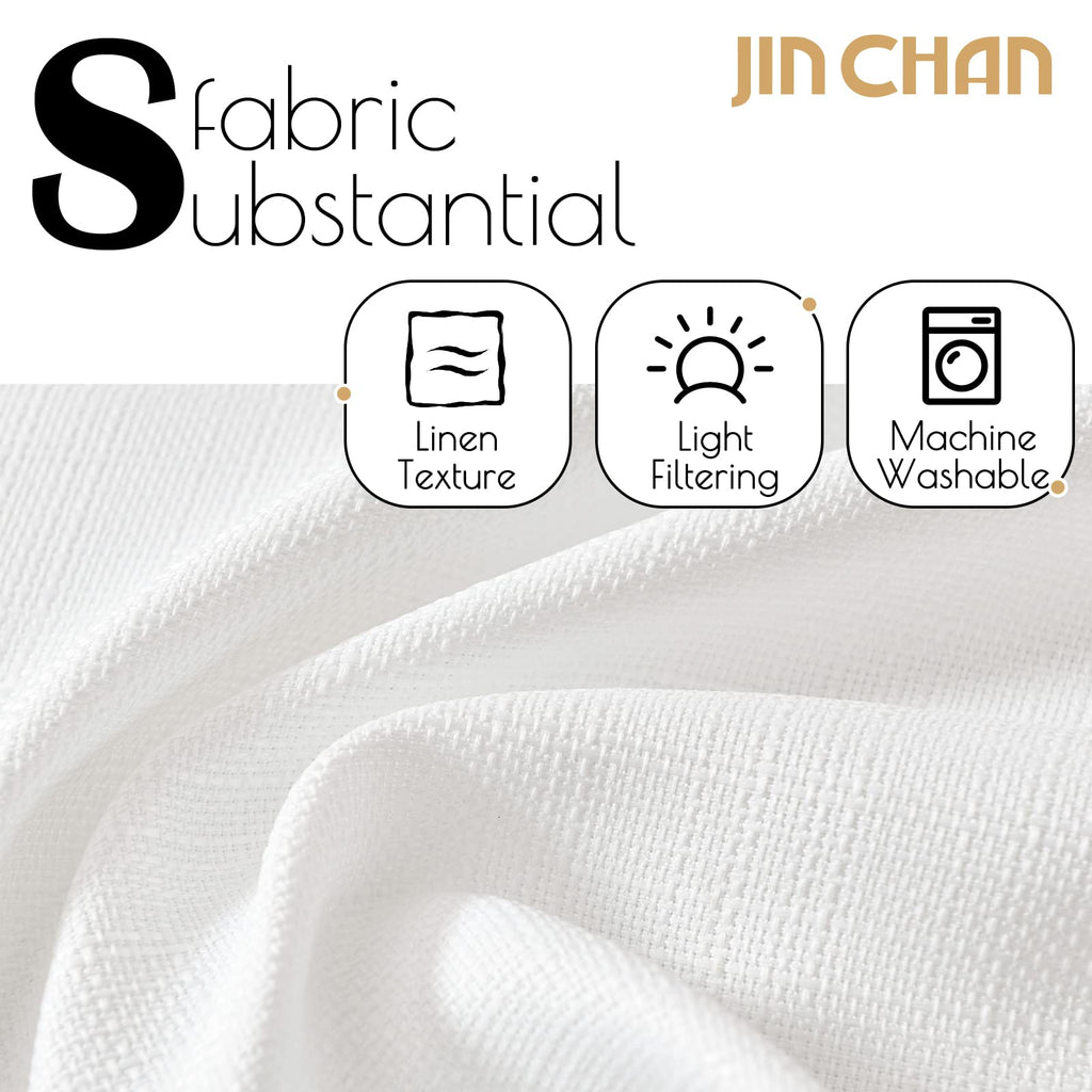Jinchan White Curtains For Living Room Bedroom Linen Textured Curtains 84 Inches Long Farmhouse Curtains Casual Weave Back Tab D