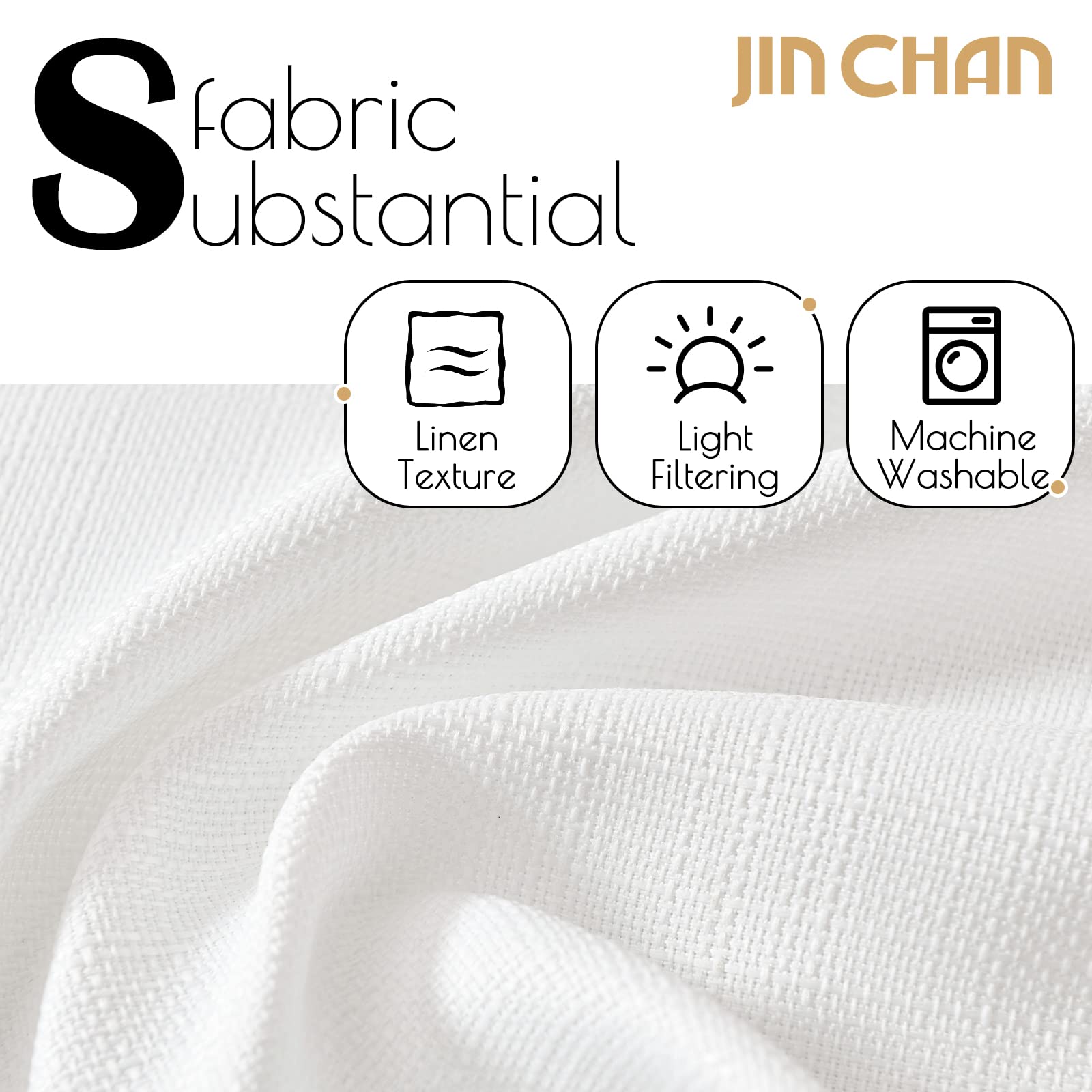 Jinchan White Curtains For Living Room Bedroom Linen Textured Curtains 84 Inches Long Farmhouse Curtains Casual Weave Back Tab D