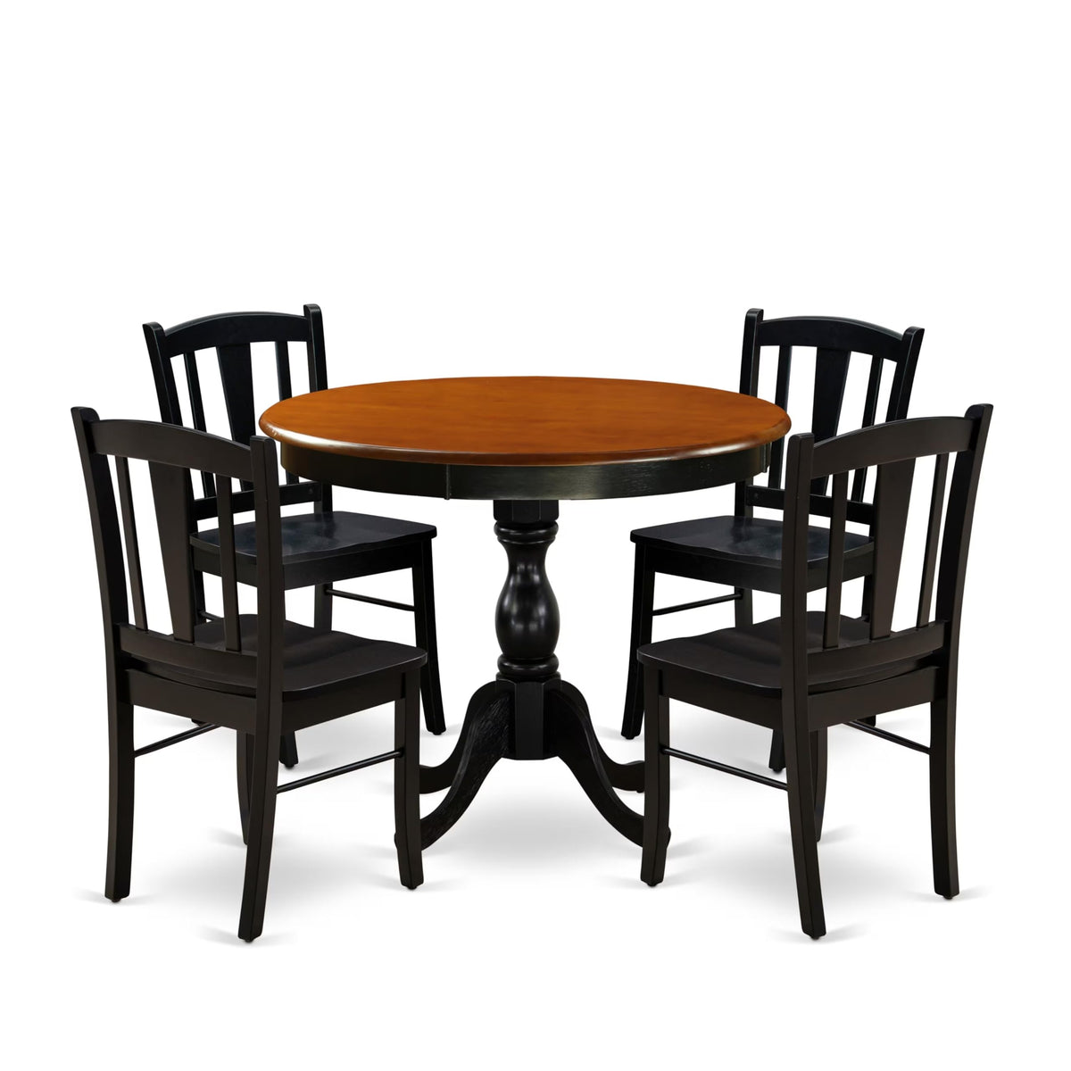 East West Furniture AMDL5-BCH-W 5 Piece Kitchen Table Set for 4 Includes a Round Dining Room Table with Pedestal and 4 Dining Chairs, 36x36 Inch, Black & Cherry