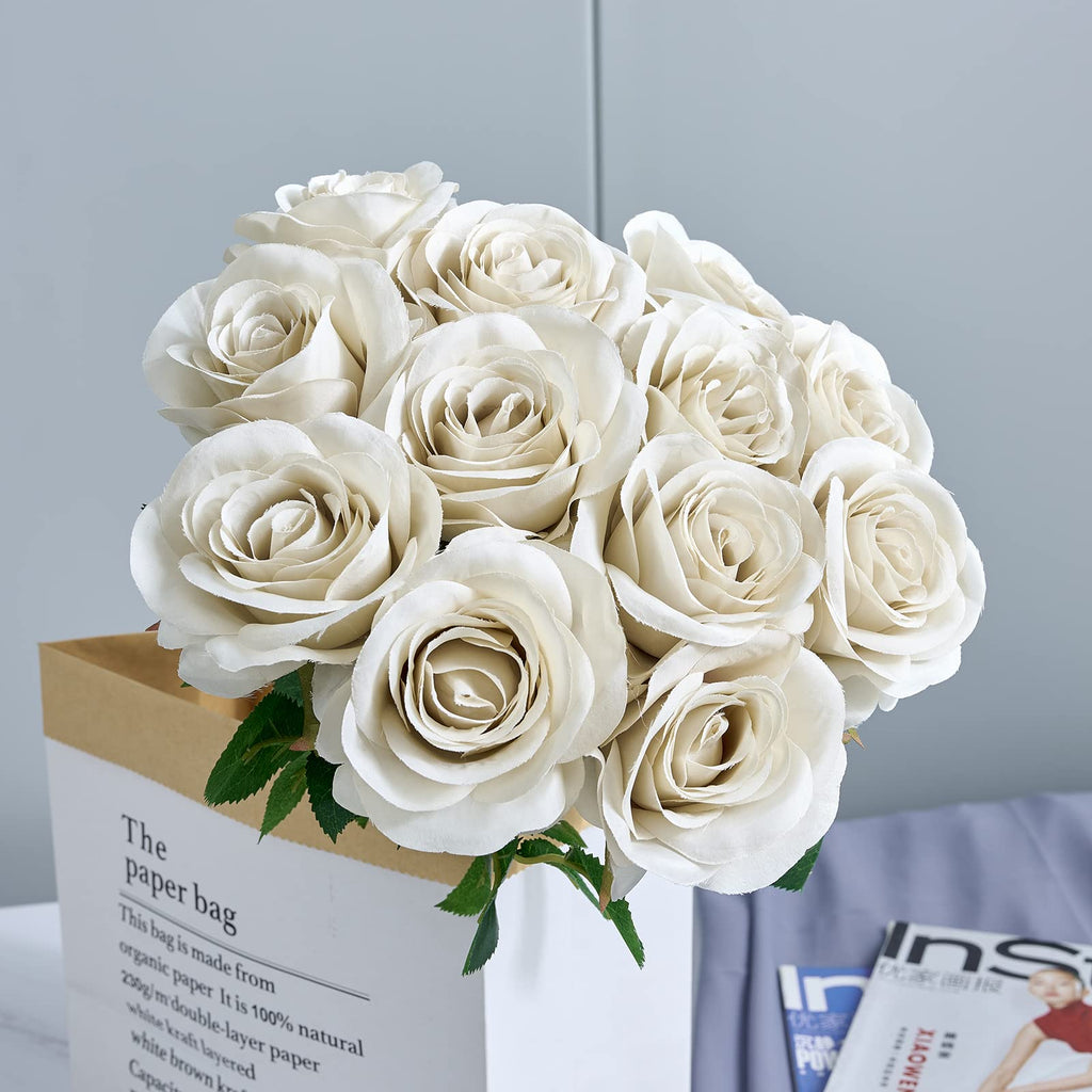 Helera 12Pcs Rose Artificial Flowers Fake Roses Nude Silk Roses Silk Flowers Rose With Long Stems For Wedding Home Party Centerp