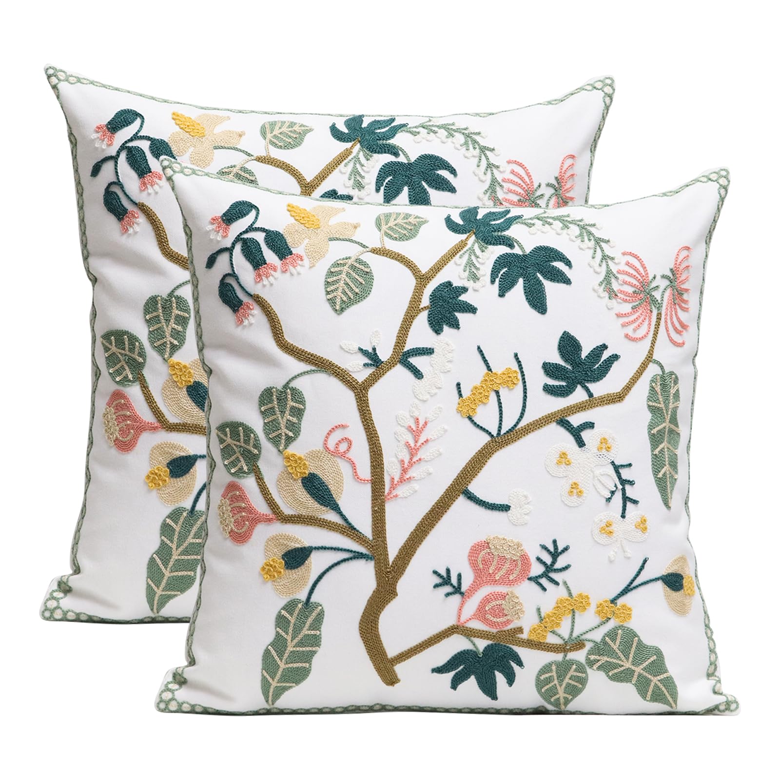 Pilmandu Pack Of 2 Embroidered Decorative Throw Pillow Cover 18X18 Inch Farmhouse Floral Pillowcase For Living Room Sofa Bed (Sp