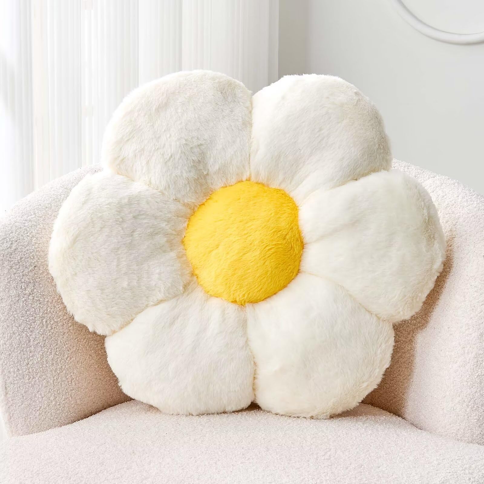 Kcvvcr White Flower Pillow, Cute Decorative Flower Shaped Throw Pillow With Faux Rabbit Fur, 14.9'' Soft Flower Plush Throw Pill