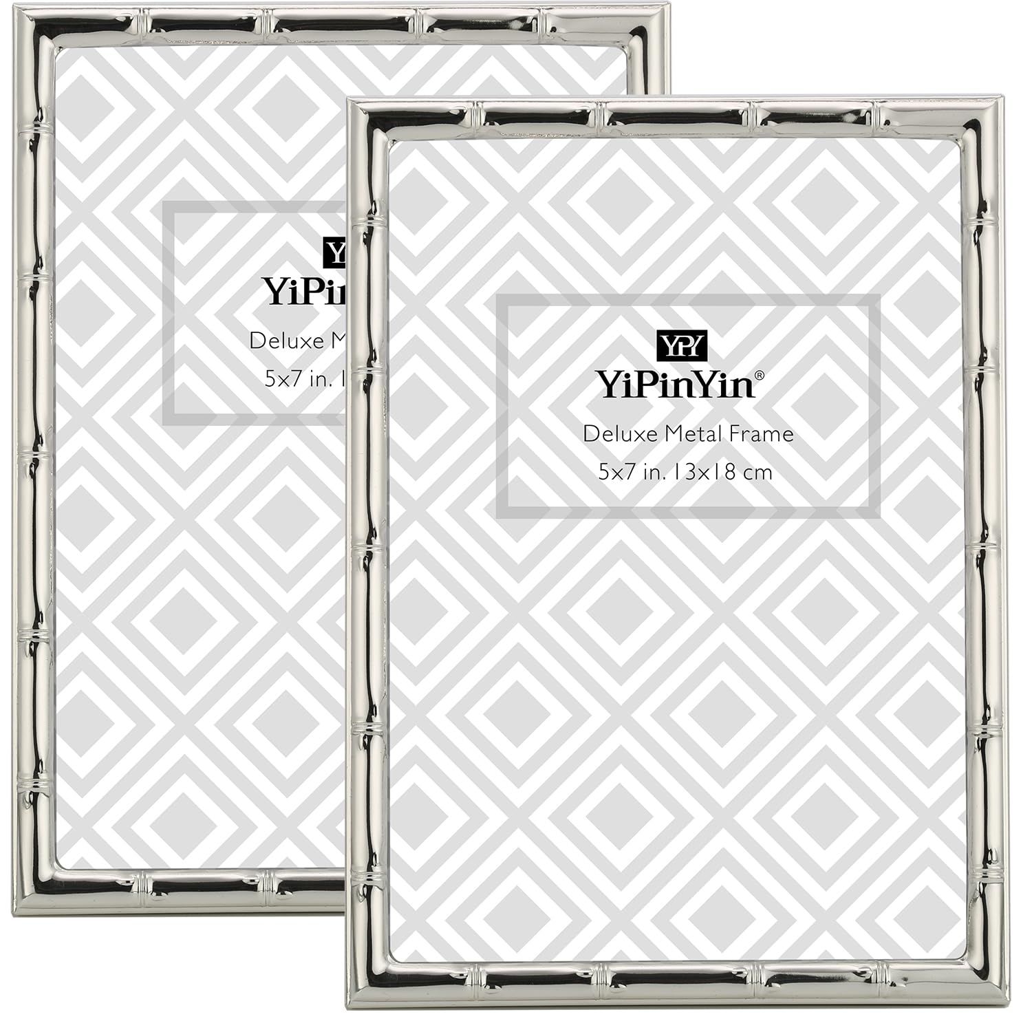 YiPinYin 5x7 Bamboo Detail Designs Silver Metal Picture Frame 2pack, Elegant Silver Plated Baby Nurse Photo Frames 5x7 With 