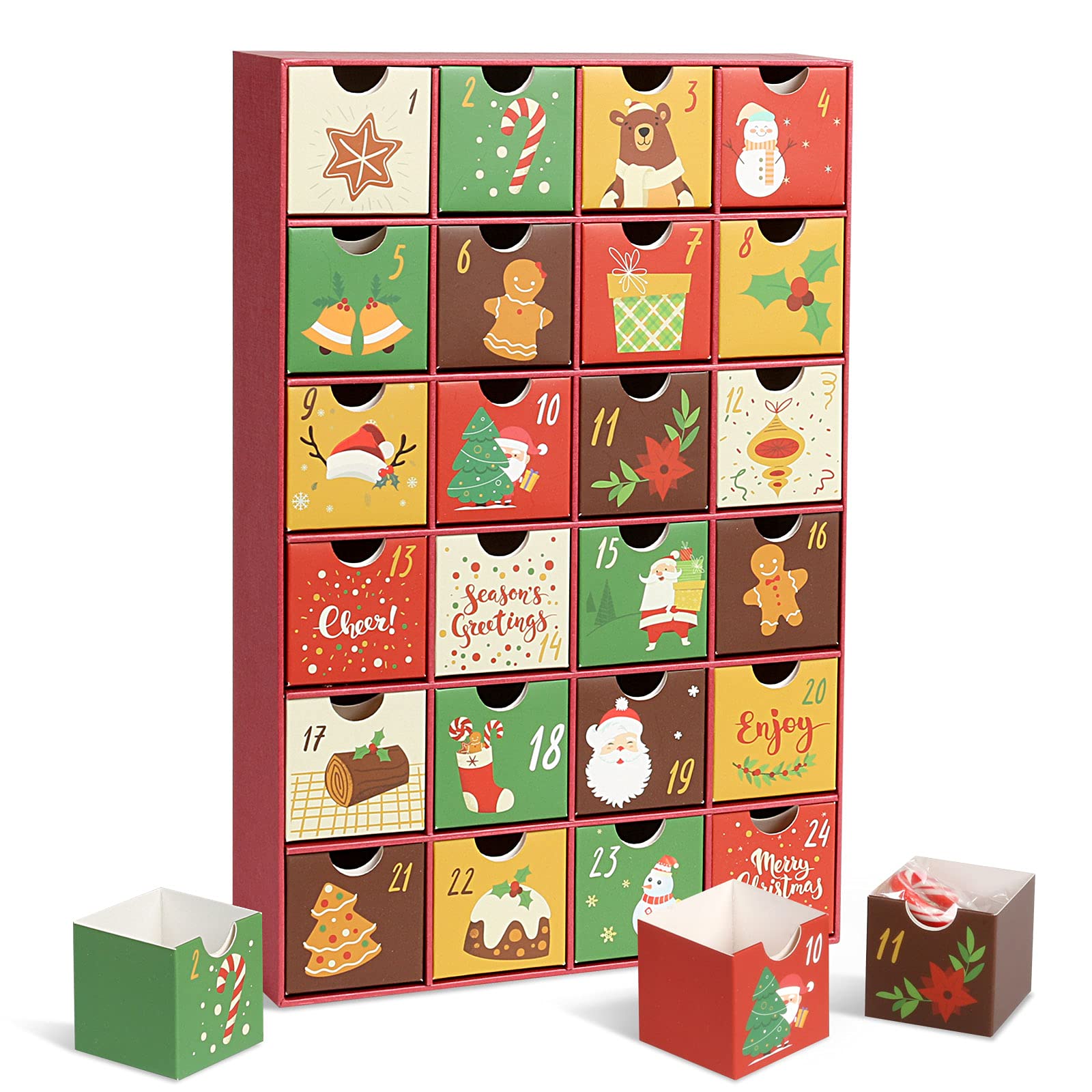 LEMESO Christmas Advent Calendar 2023, Christmas 24 Days Countdown Boxes Drawers for Small Gift, Fill Your Special Advent Calend