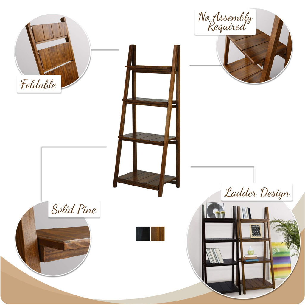 Casual Home Manhasset Slatted 4-Shelf Folding Bookcase-Warm Brown