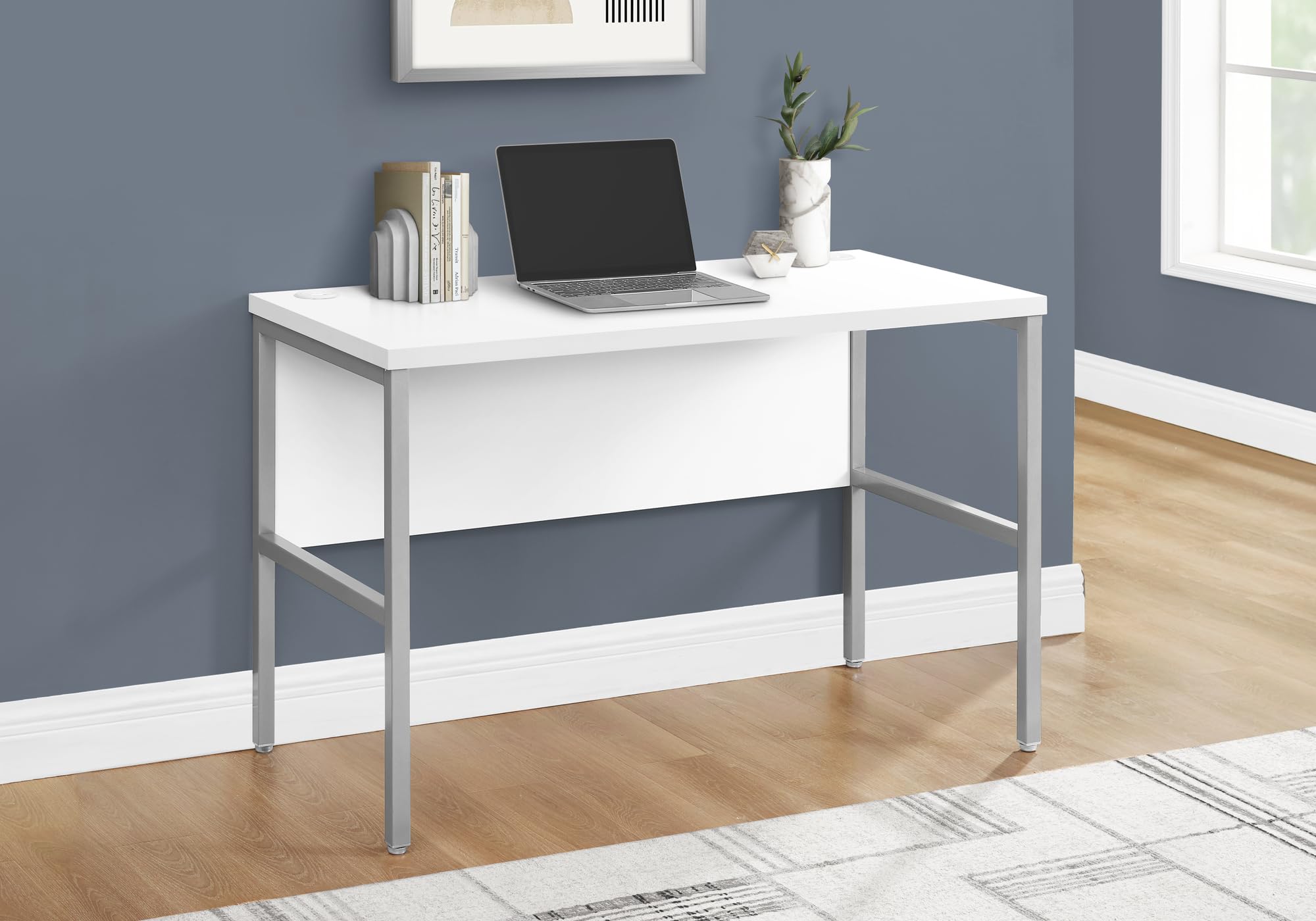 Monarch Specialties 7726, Work, Home Office, White Laminate Computer Desk 48&quot; L Silver Commercial Grade, 47.25&quot; L x 23.5&quot; W x 30&quot; H