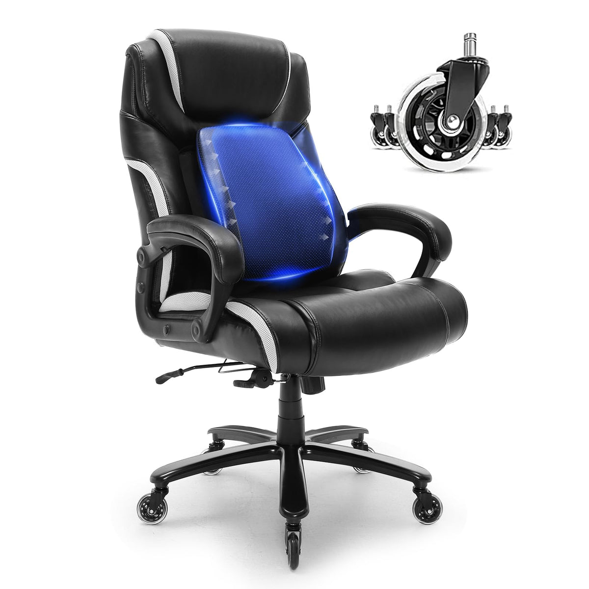 VEVOR Heavy Duty Executive Office Chair with Cutting-Edge Adjustable Lumbar Support for Long Hours, Big and Tall 500lbs Office Chair, Wide Thick Padded Strong Metal Base Quiet Wheels